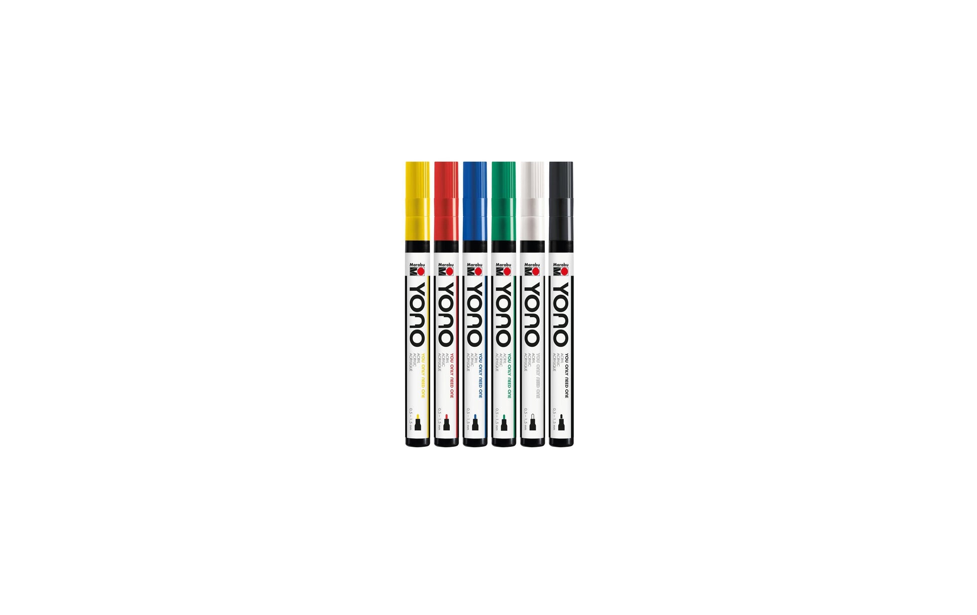 Marabu YONO – Acrylmarker – 0,5–1,5 mm, 6 Farben (sortiert), 6er-Set, wasserfest