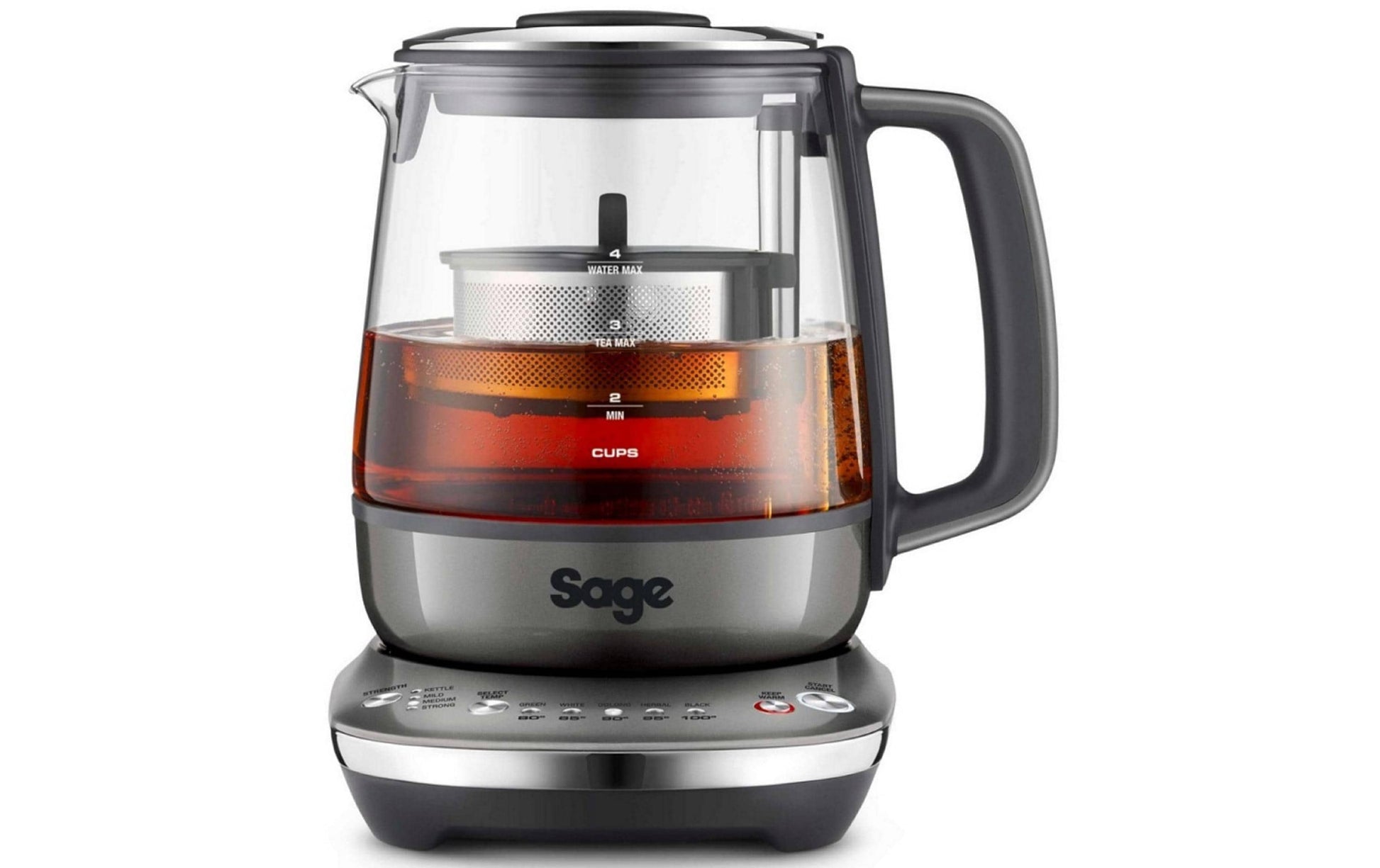 Sage Tea Maker Compact – Tee- & Wasserkocher, 1,0 l, 5 Temperaturstufen, 1600 W, Glas, Grau, Warmhalten