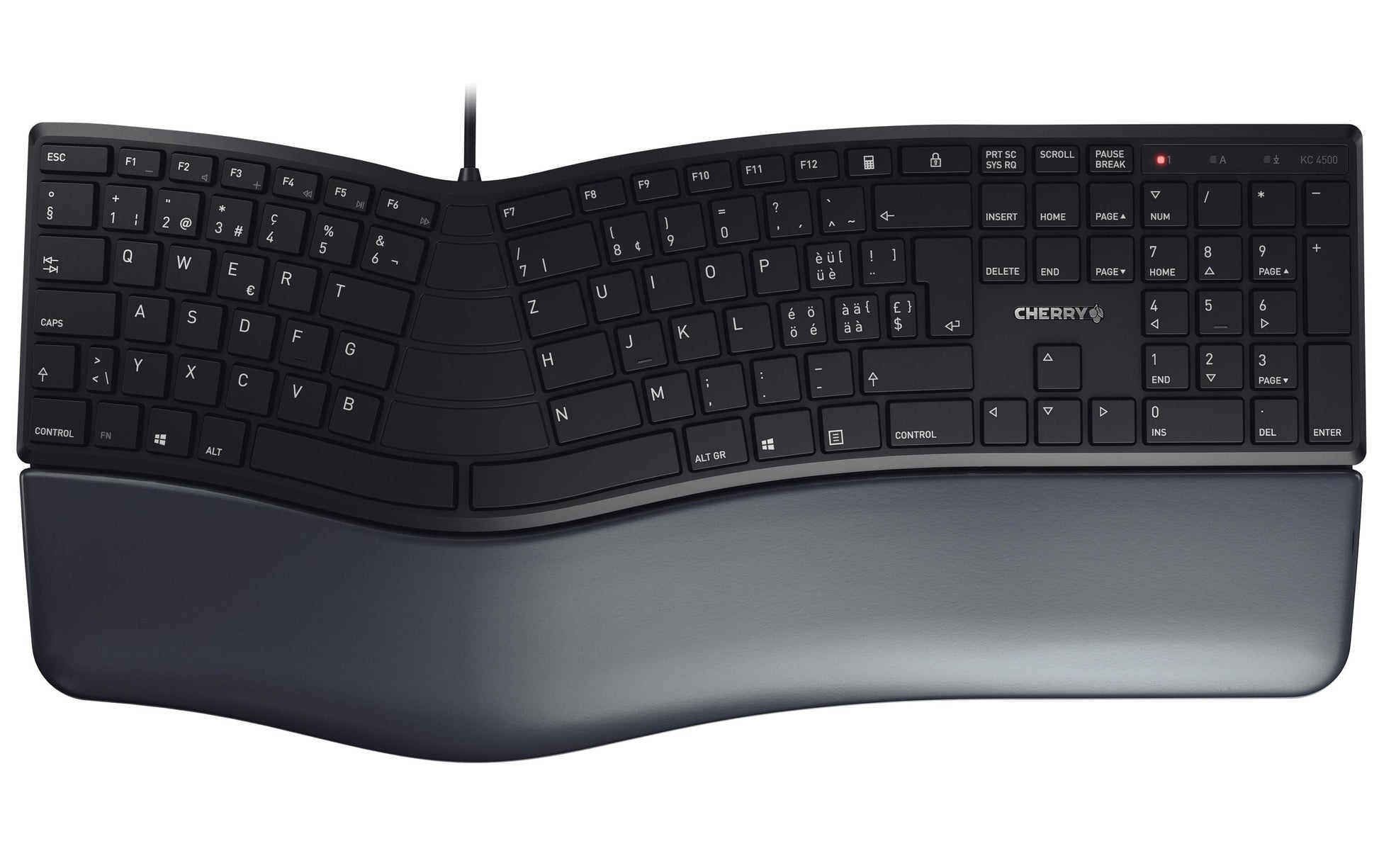 Cherry KC 4500 ERGO – Tastatur, kabelgebunden (USB-A), CH-Layout (DE-CH), Fullsize (mit Ziffernblock)