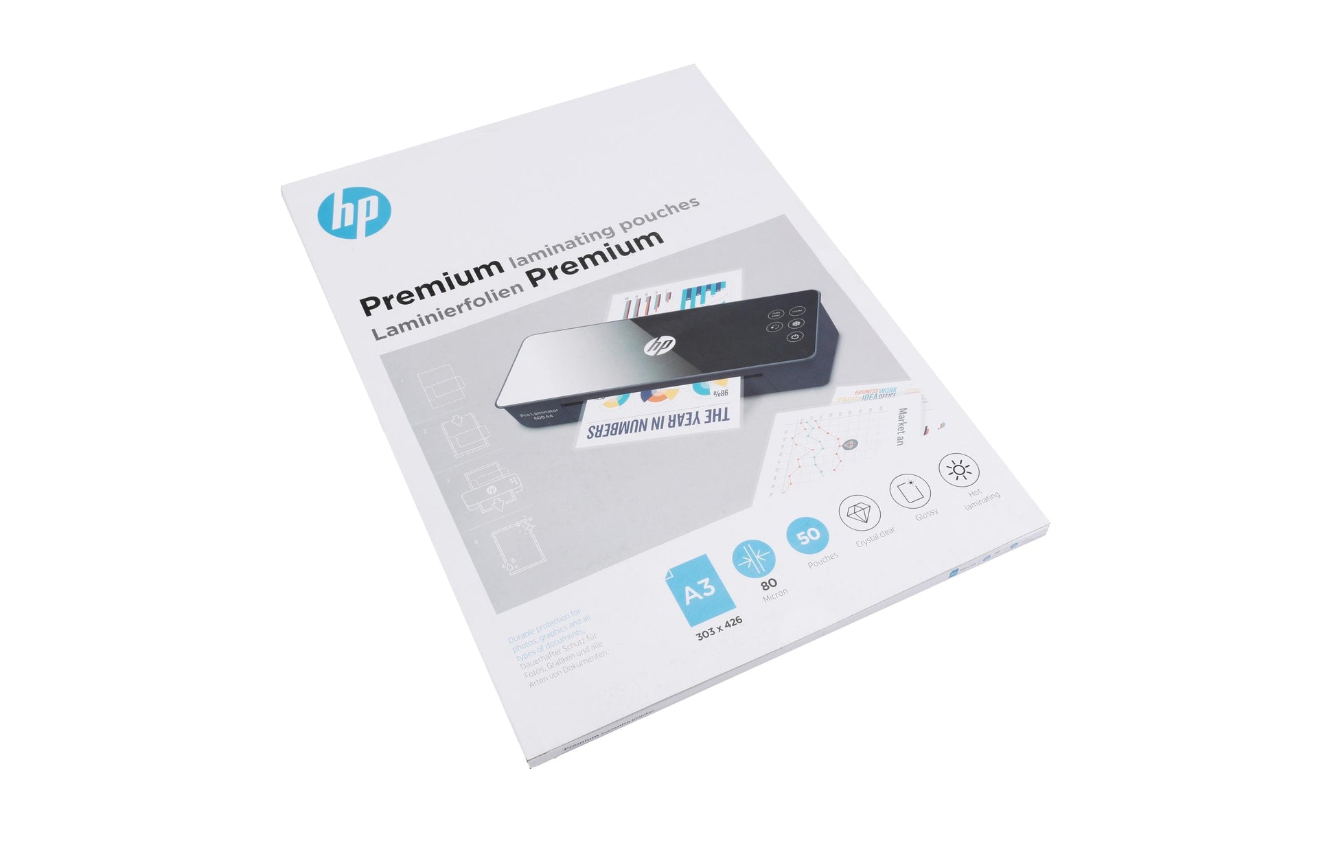 HP Laminierfolien A3, glänzend – 80 µm, Kaltlamination, 50 Stk.