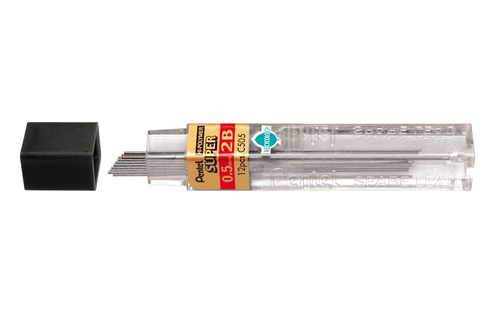 Pentel Bleistiftminen – Grau, 0,5 mm, 2B, 12 Stk.