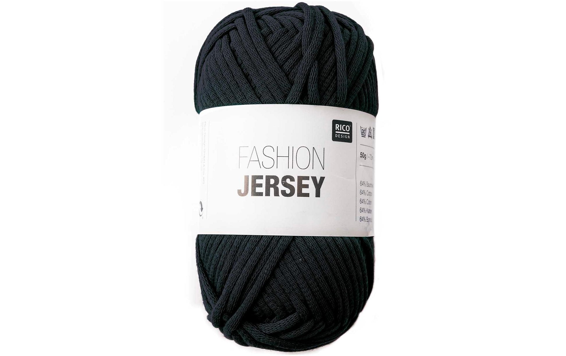 Rico Design Fashion Jersey Wolle Schwarz – 50 g, 72 m, Nadel 7 mm, 64% Baumwolle/36% Polyamid, 1 Stk.