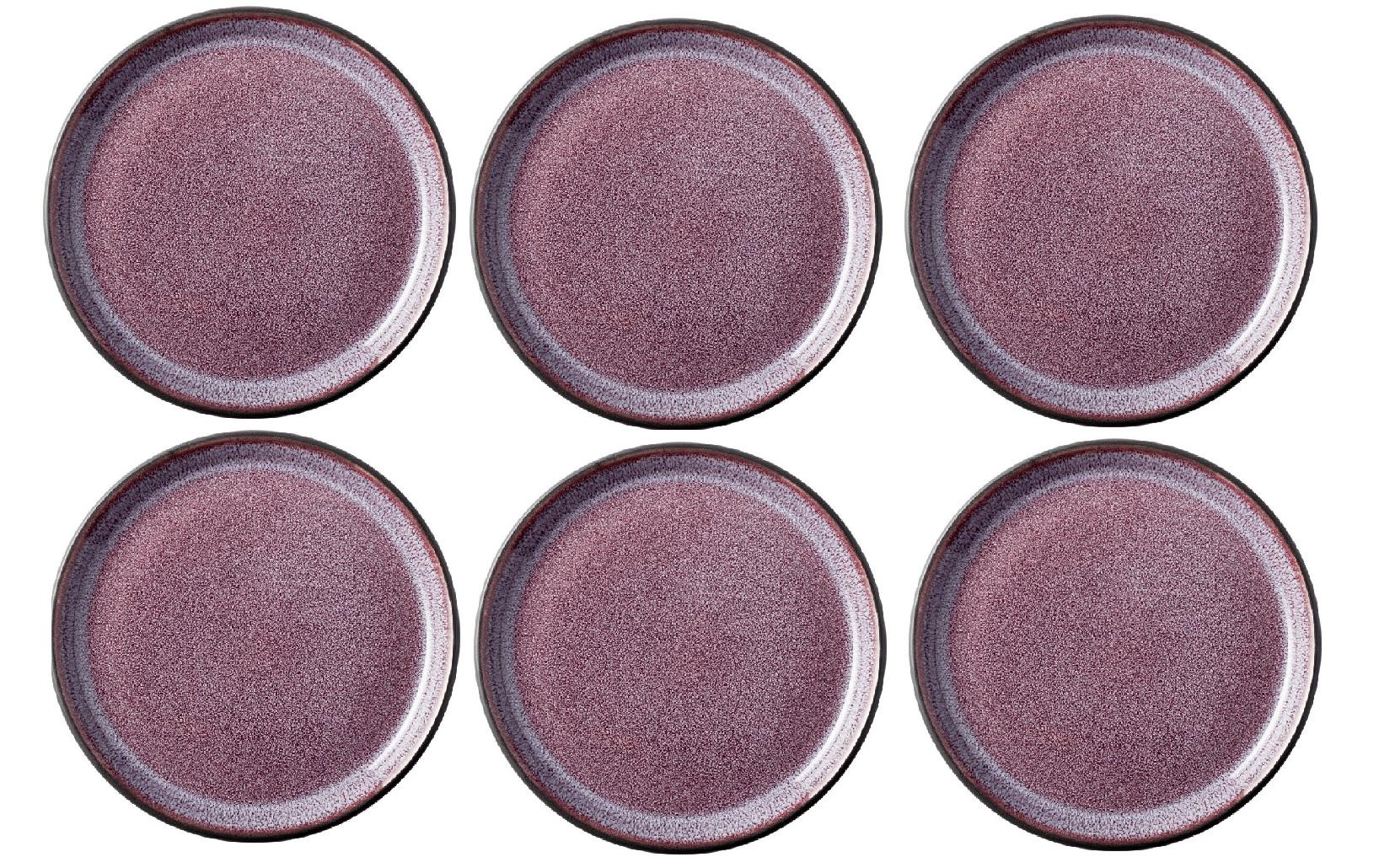 BITZ Frühstücks- & Dessertteller – 6er Set, Ø 17 cm, Steinzeug, Schwarz/Violett, spülmaschinenfest
