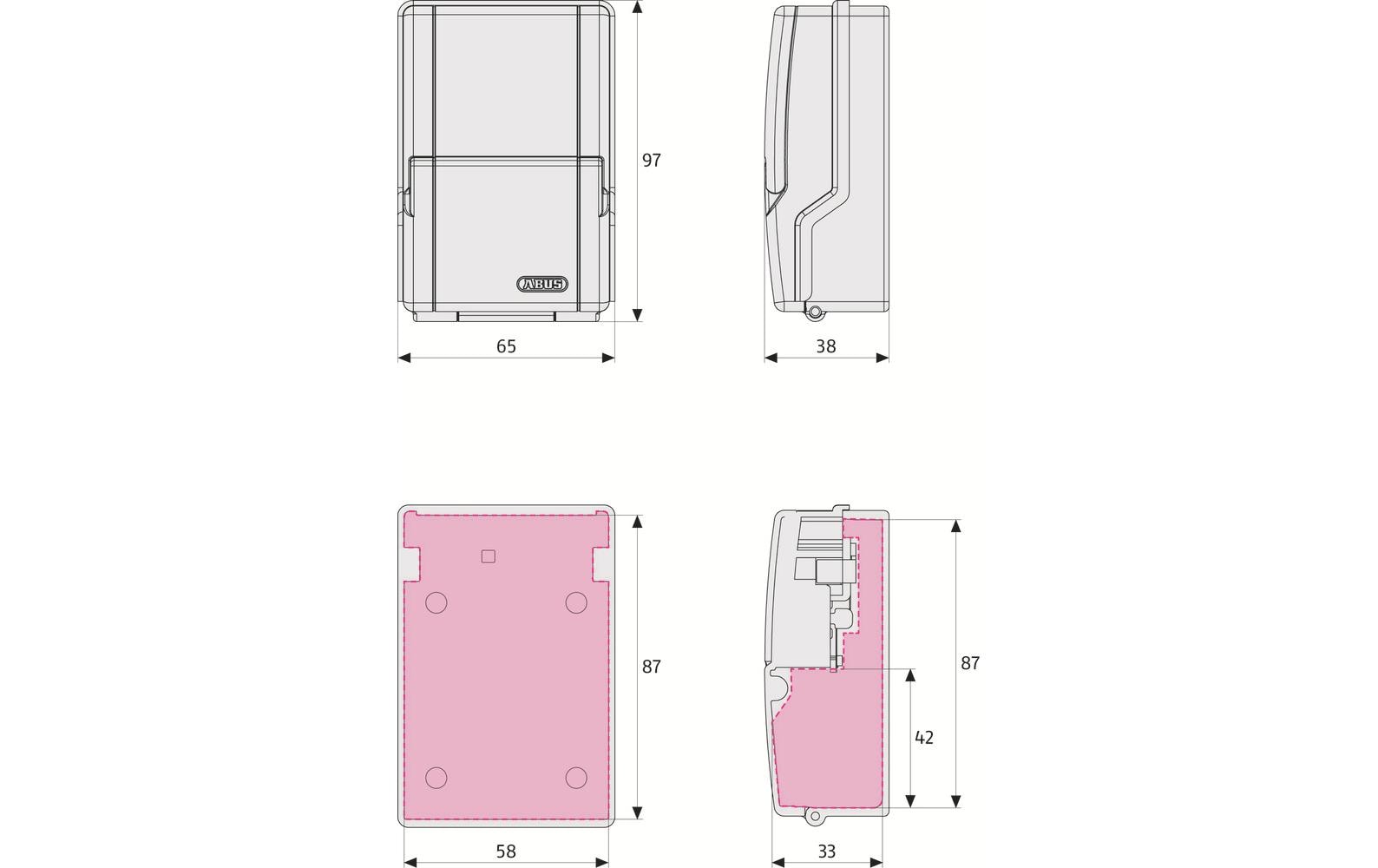 ABUS 727 Mini B – Schlüsseldepot, Zinkdruckguss, Grau, 65 × 38 × 97 mm