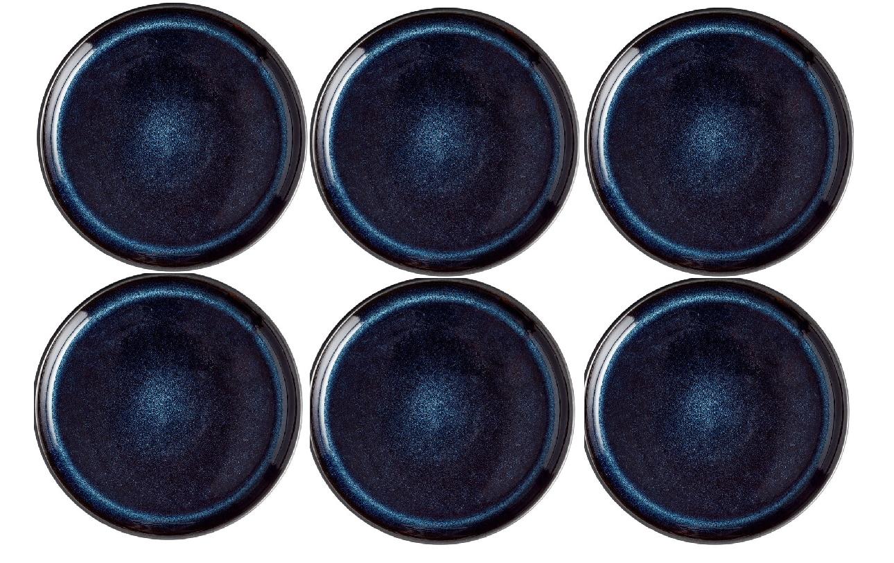 BITZ Frühstücks- & Dessertteller – 6er Set, Ø 17 cm, Steinzeug, Schwarz, spülmaschinenfest