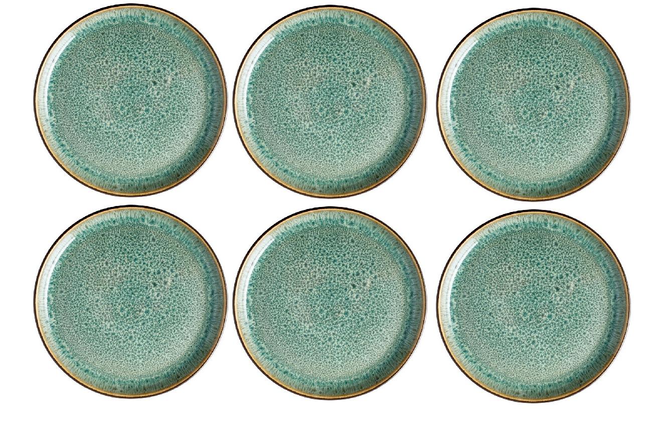 BITZ Speiseteller – 6er Set, Ø 17 cm, Steinzeug, Schwarz/Grün, spülmaschinenfest, mikrowellengeeignet