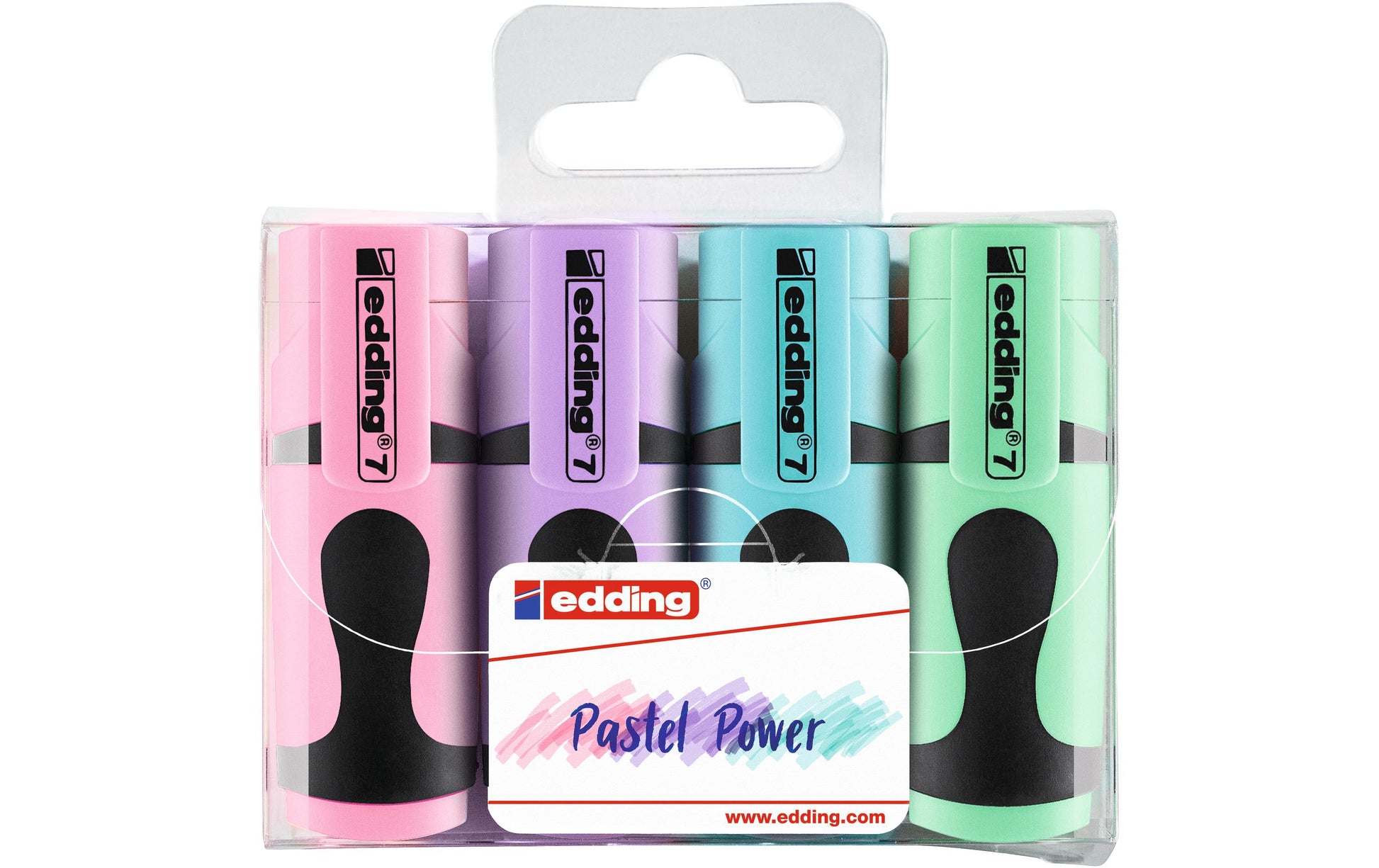 Edding 7 Mini Textmarker – 4er Set, Farben: Hellblau/Hellgrün/Hellrosa …, Keilspitze 1–3 mm
