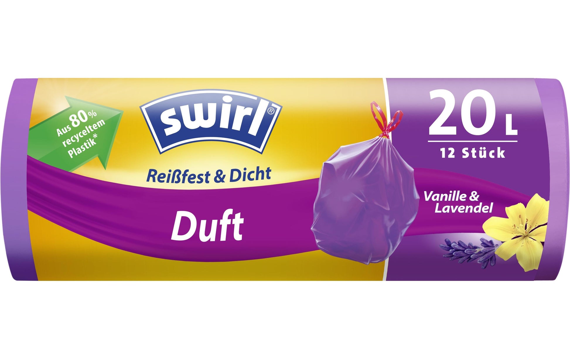 Swirl Kehrichtsack – 20 l, mit Zugband, PE, Violett, 12 Stk