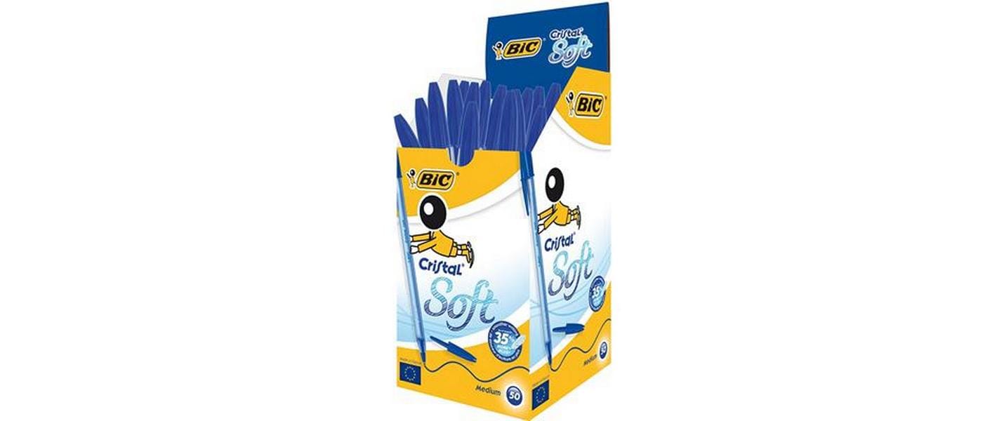 BIC Cristal Soft Kugelschreiber – 50er Pack, Blau, Spitze 0,35 mm, Deckel