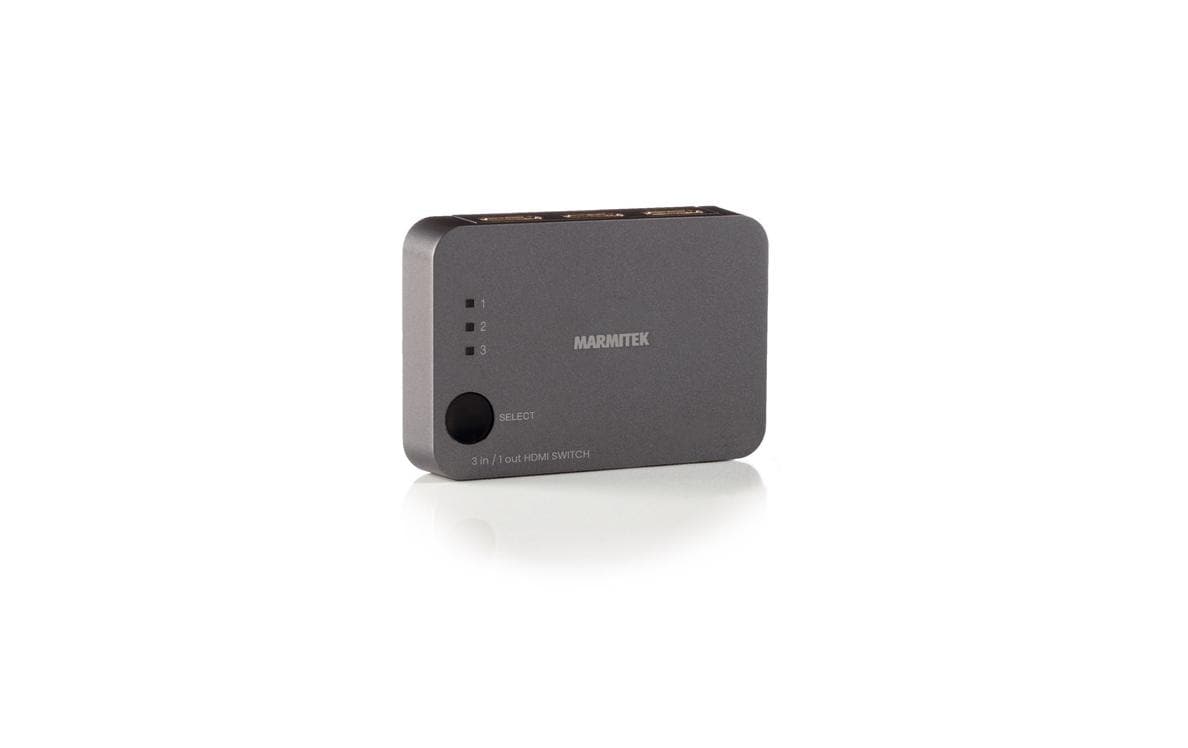 Marmitek Connect 310 – HDMI Switch, 3× HDMI In / 1× HDMI Out, 4K@60 Hz, HDR, 4:4:4, HDMI 2.0, Fernbedienung