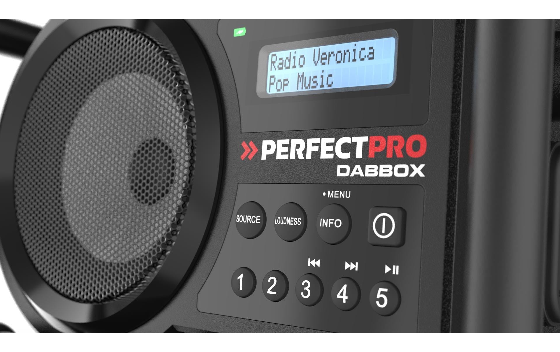 Perfectpro DABBOX – Baustellenradio – DAB+, UKW, Bluetooth, IP54, Akkubetrieb – Schwarz