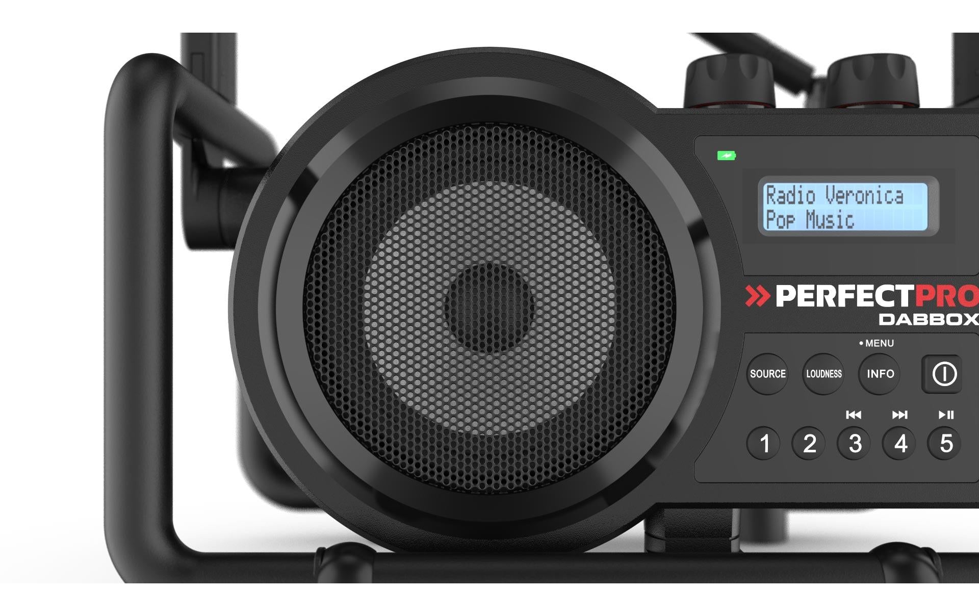 Perfectpro DABBOX – Baustellenradio – DAB+, UKW, Bluetooth, IP54, Akkubetrieb – Schwarz