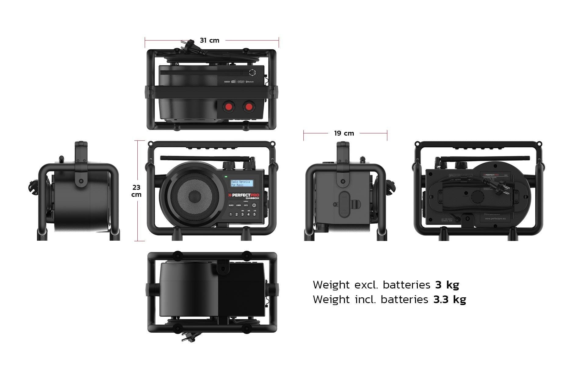 Perfectpro DABBOX – Baustellenradio – DAB+, UKW, Bluetooth, IP54, Akkubetrieb – Schwarz