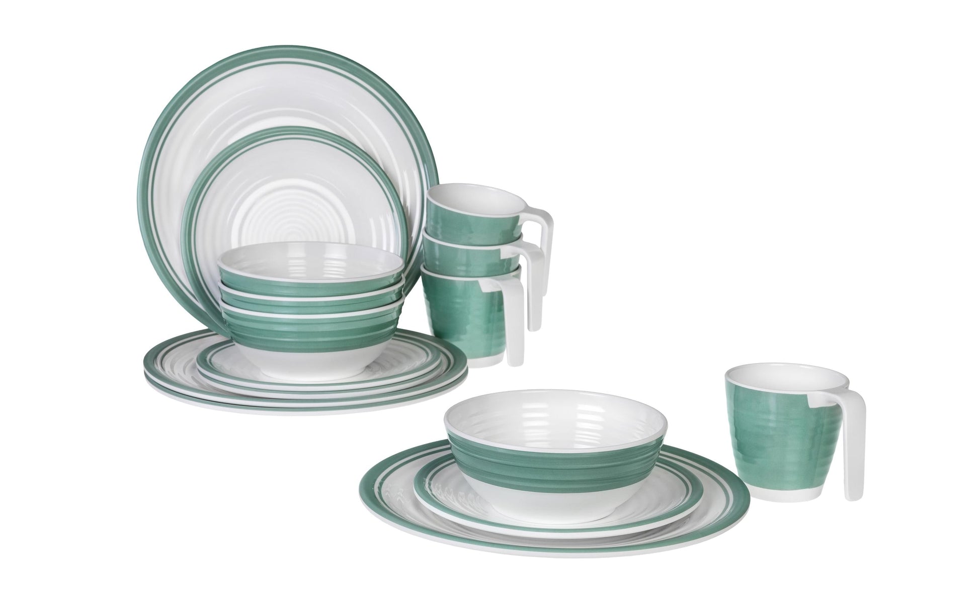 KOOR Geschirr-Set – 16-teiliges Set, Melamin, Grün/Weiss, spülmaschinenfest, BPA-frei