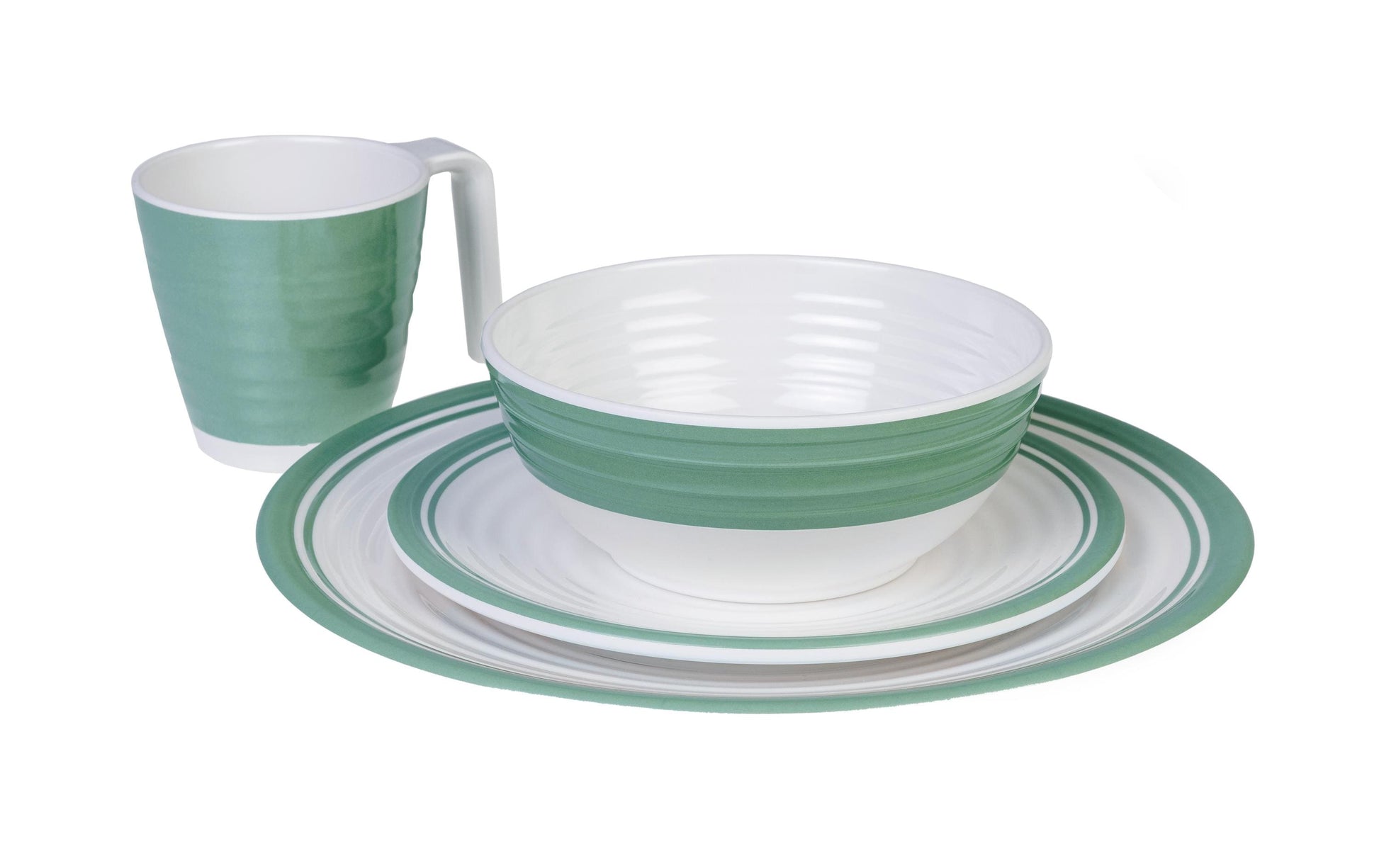KOOR Geschirr-Set – 16-teiliges Set, Melamin, Grün/Weiss, spülmaschinenfest, BPA-frei