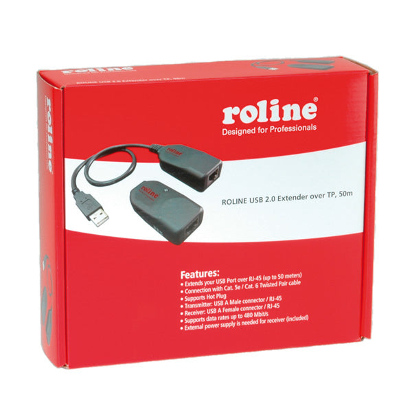 ROLINE USB-Verlängerung über RJ-45 – USB-A zu USB-A, bis 50 m, USB 2.0 Hi-Speed (480 Mbit/s) – Schwarz