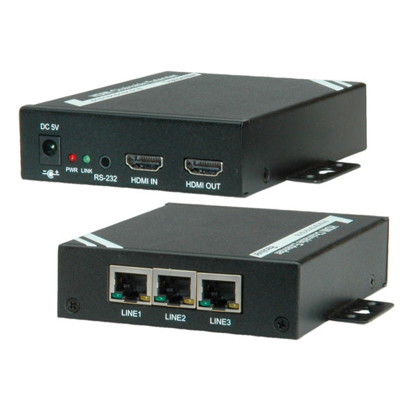 ROLINE HDMI Extender-Set über Cat5/6, 1× HDMI Ein-/Ausgang, 1080p@60 Hz, 100 m, IR, RS-232, CEC, kaskadierbar