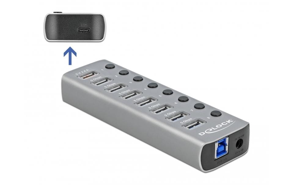DeLOCK USB-Hub – USB 3.0, 7× USB-A, 1× USB-C PD