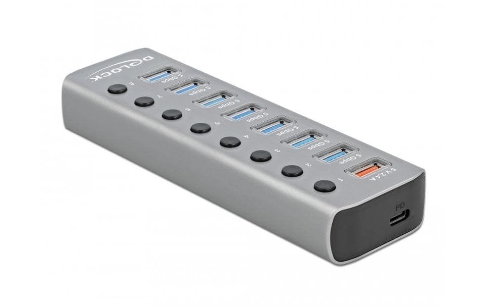 DeLOCK USB-Hub – USB 3.0, 7× USB-A, 1× USB-C PD