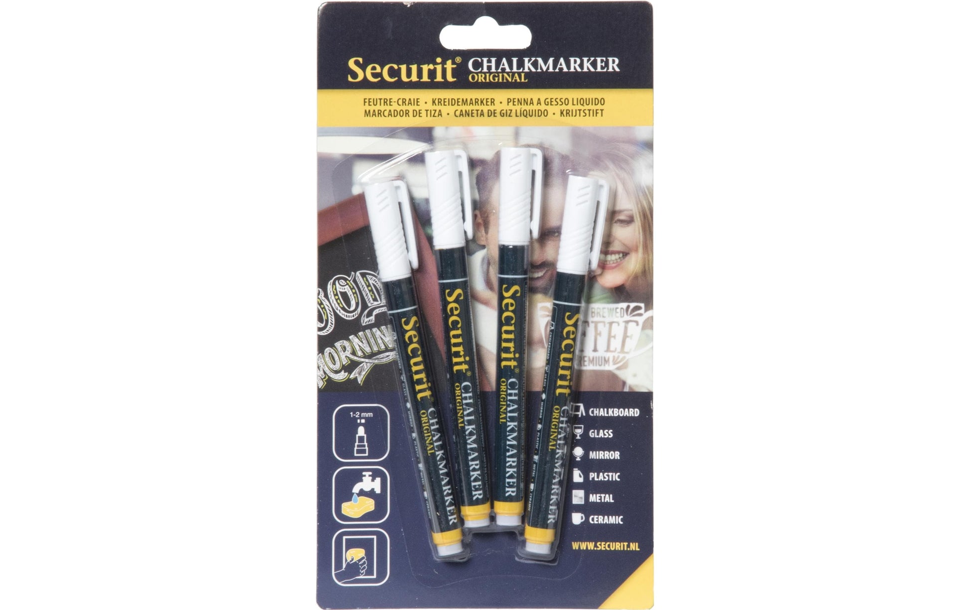 Securit BL-SMA100 Kreidemarker – 1–2 mm – 4er-Set, Weiss
