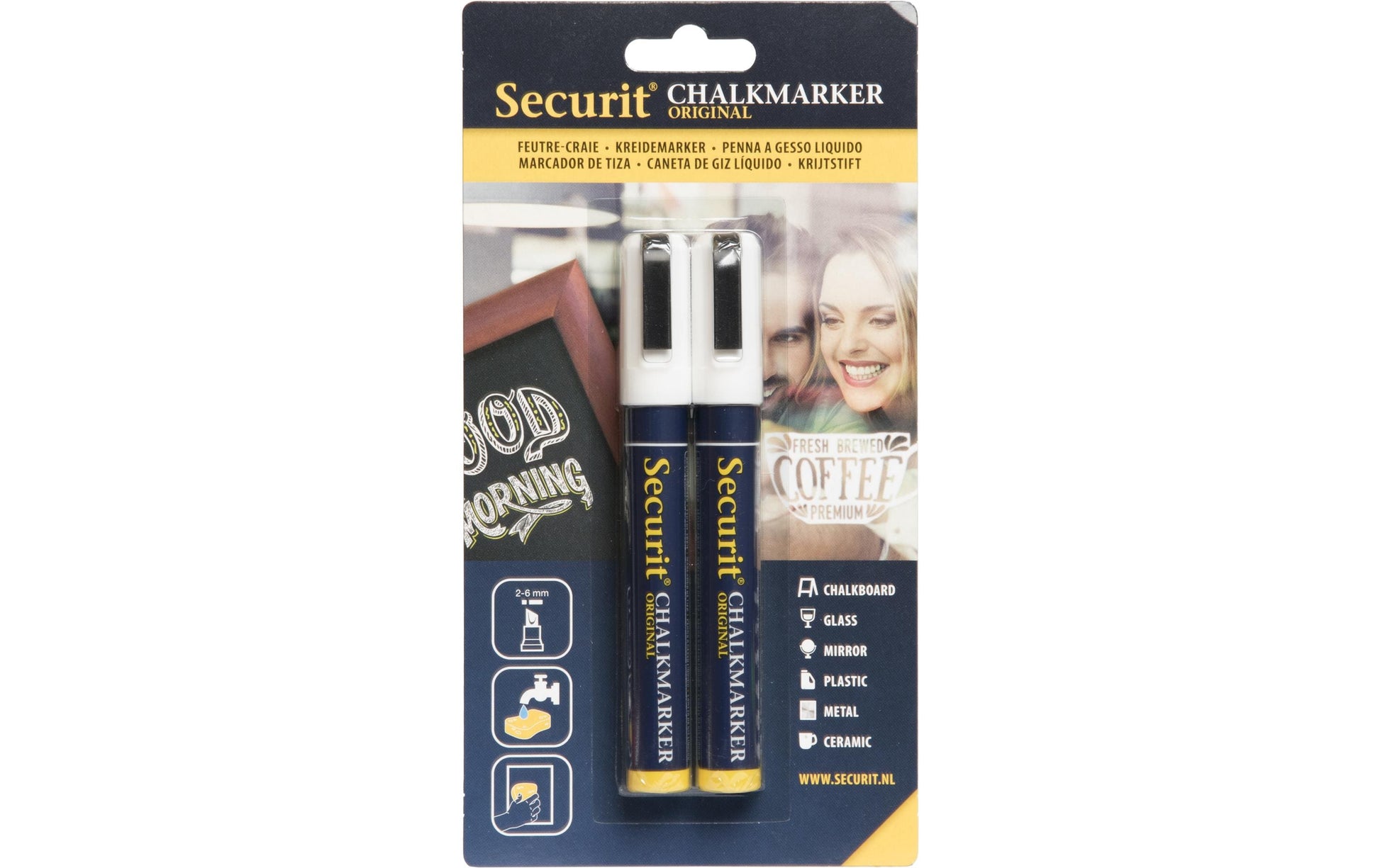 Securit BL-SMA510-WT Kreidemarker – 6 mm – 2er-Set, Weiss – für Glas/Keramik/Metall