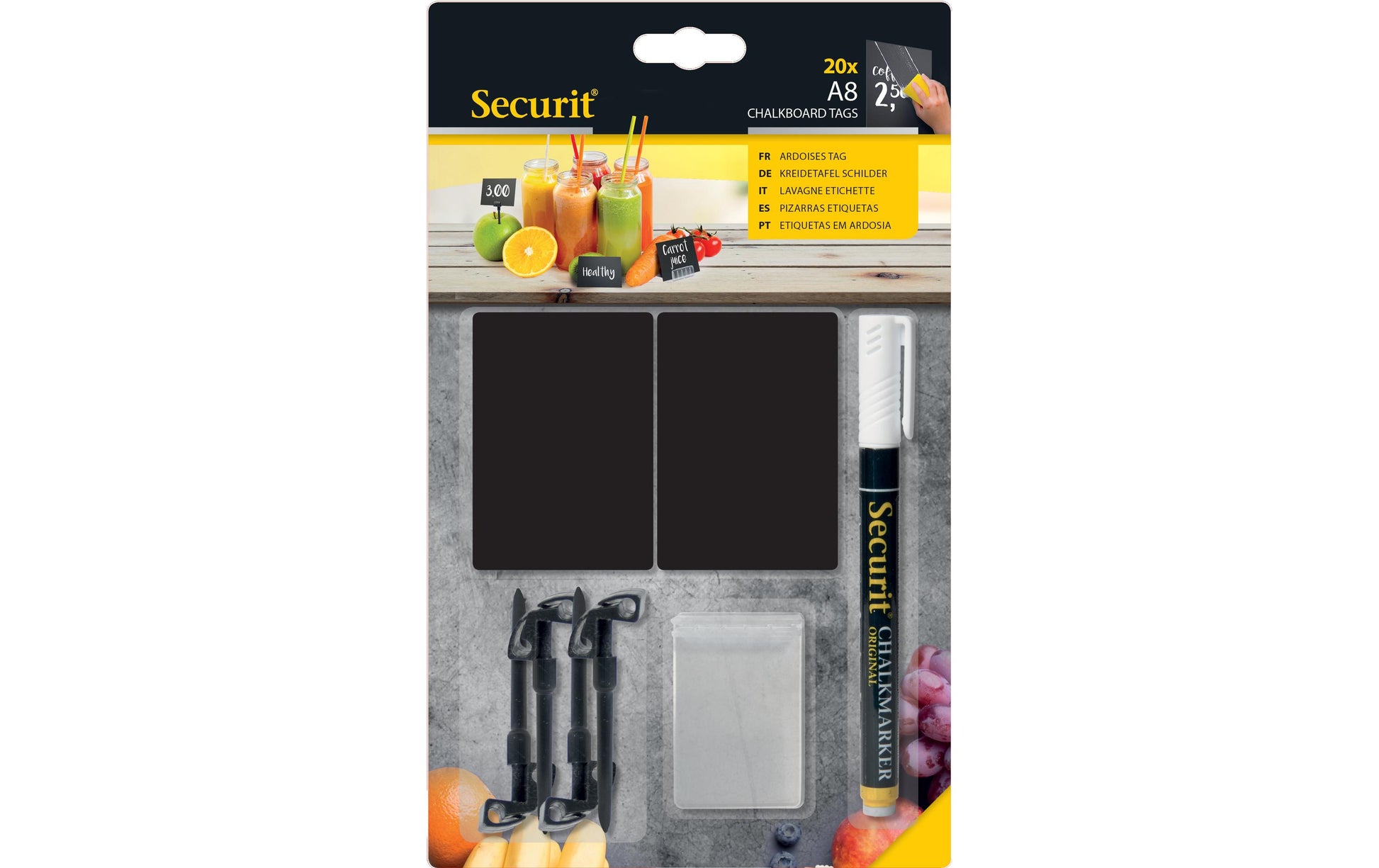 Securit Kreidetafel TAG-A8-WT – 74 × 52 mm, quer – Acryl, schwarz – für Kreidemarker