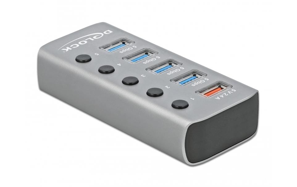 DeLOCK USB-Hub – USB-A, 4× USB (5 Gbit/s), 1× Schnellladeport