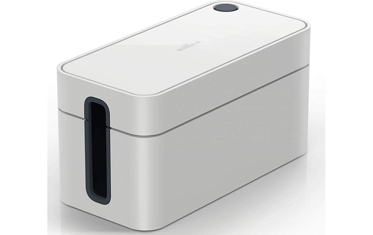 Durable Kabelbox Box S – 246 × 128 mm, Kunststoff, Grau, rutschfeste Gummifüsse, für 3fach-Steckdosenleiste
