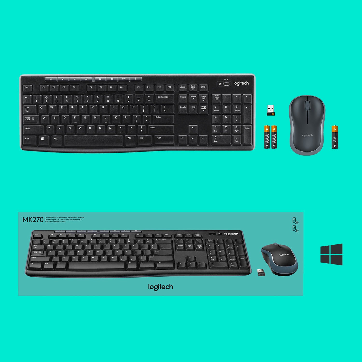 Logitech MK270 – Tastatur- und Maus-Set – 2,4 GHz USB-A (Unifying-Empfänger) – QWERTY (US-INT) – Schwarz/Silber
