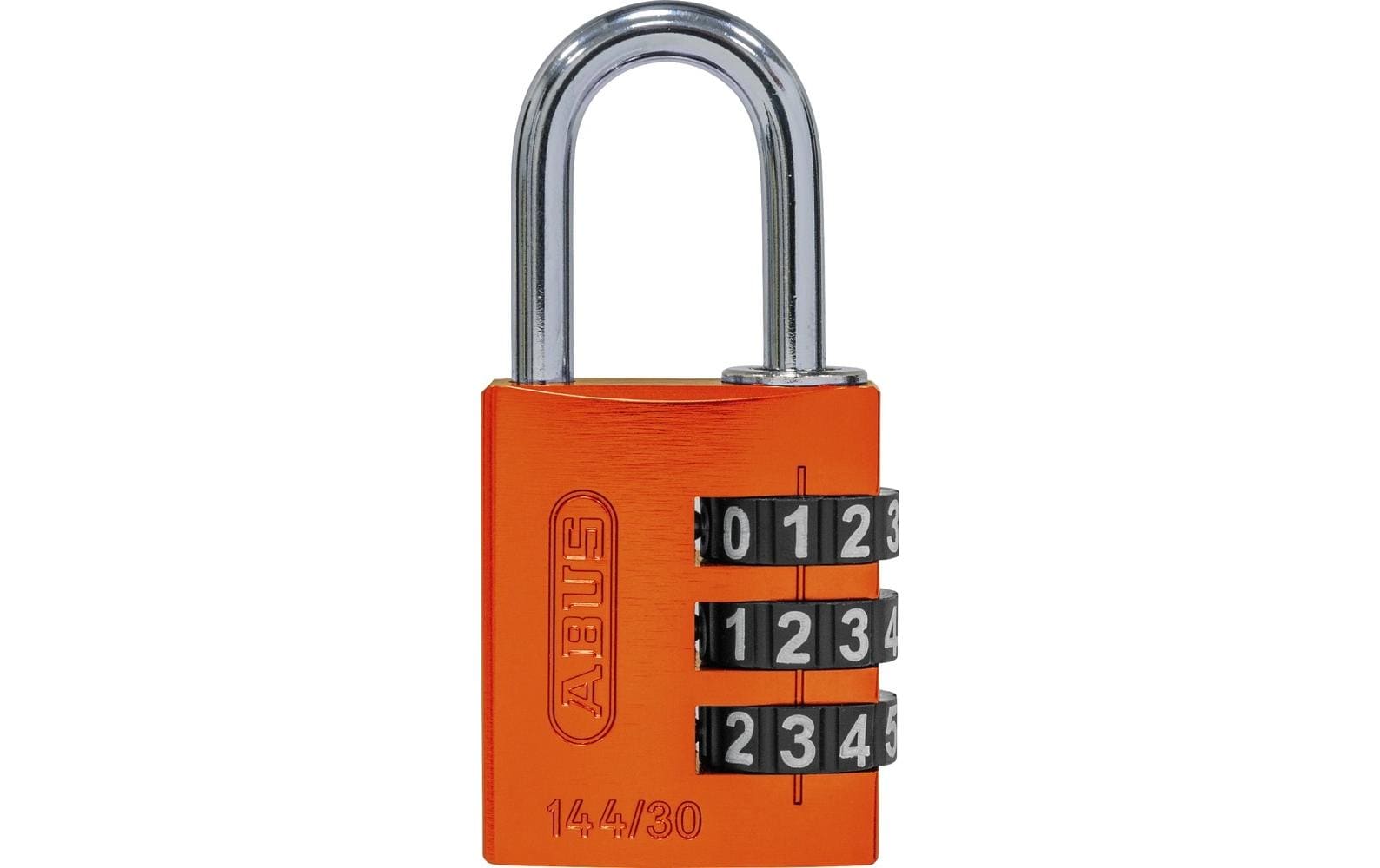 ABUS 144/30 Kombinationsschloss – 3-stellig, Aluminium, Aussen, Bügel H25×B14 mm, Ø5 mm, Orange