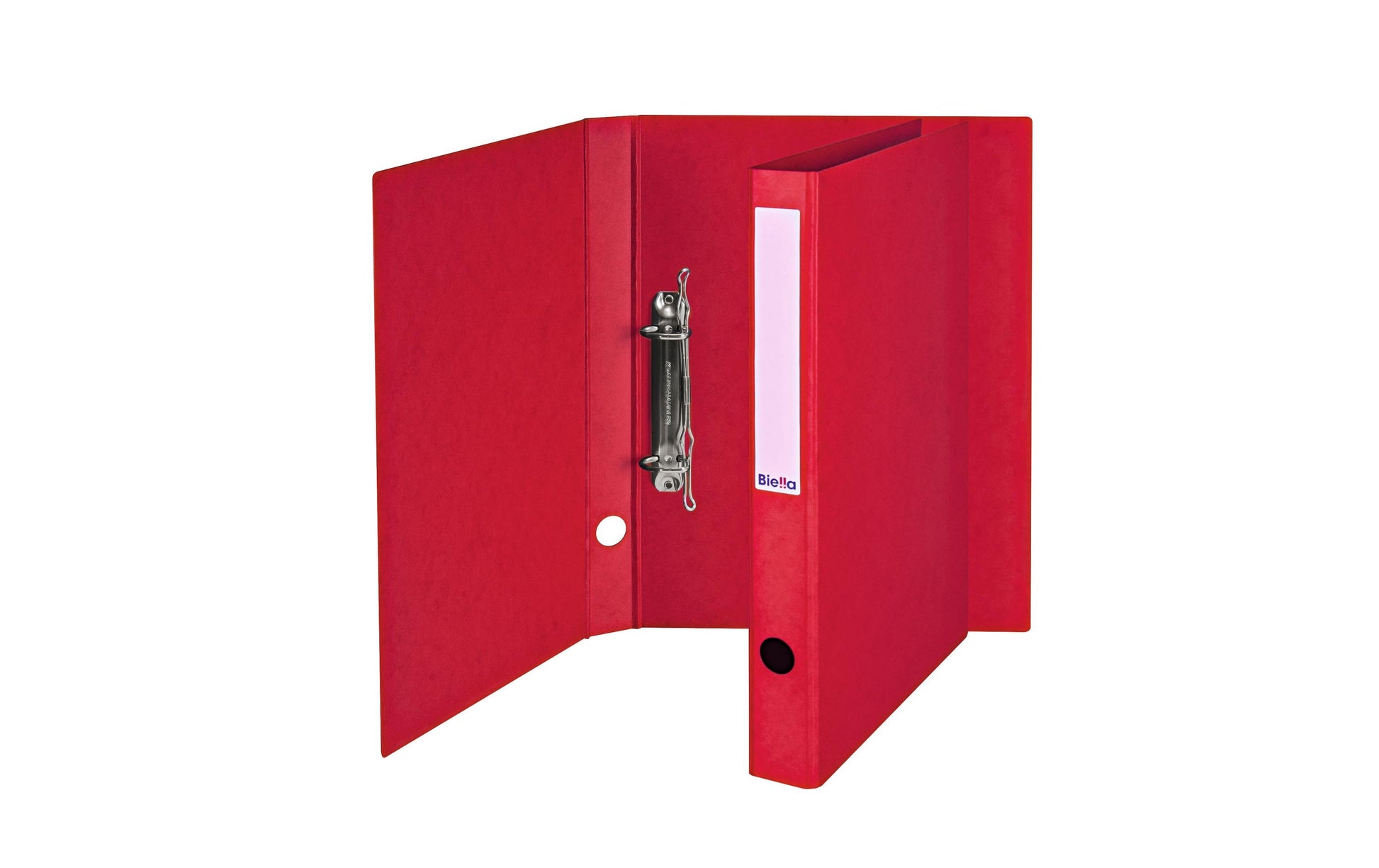 Biella Zeigebuch – A4 Hochformat – 2-Ring Bügelmechanik, Ø 25 mm, Rücken 31 mm – Rot, mit Griffloch