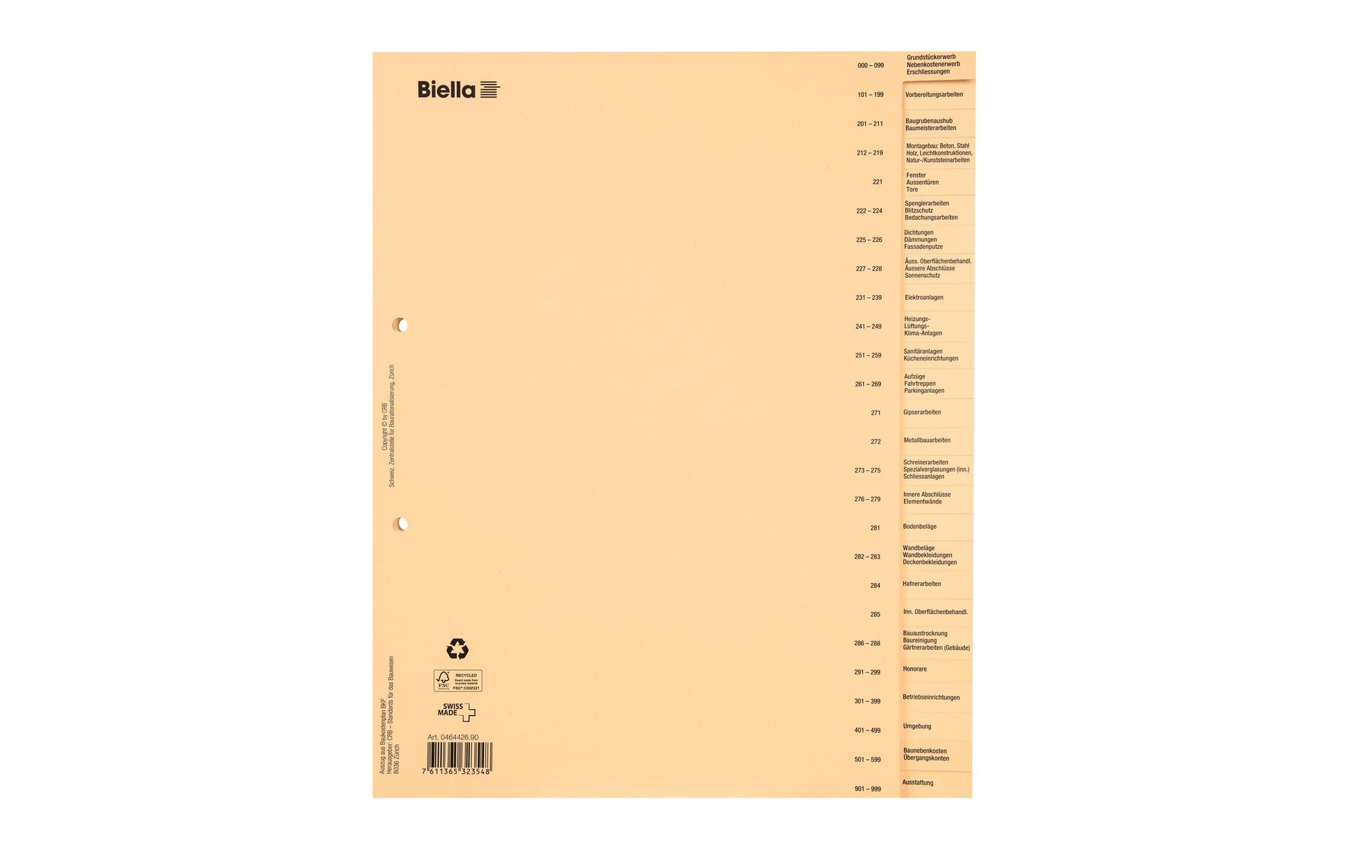 Biella Register – A4, 26-teilig, Papier, braun, vorgedruckt, 2-fach gelocht, 50 Tarifposten