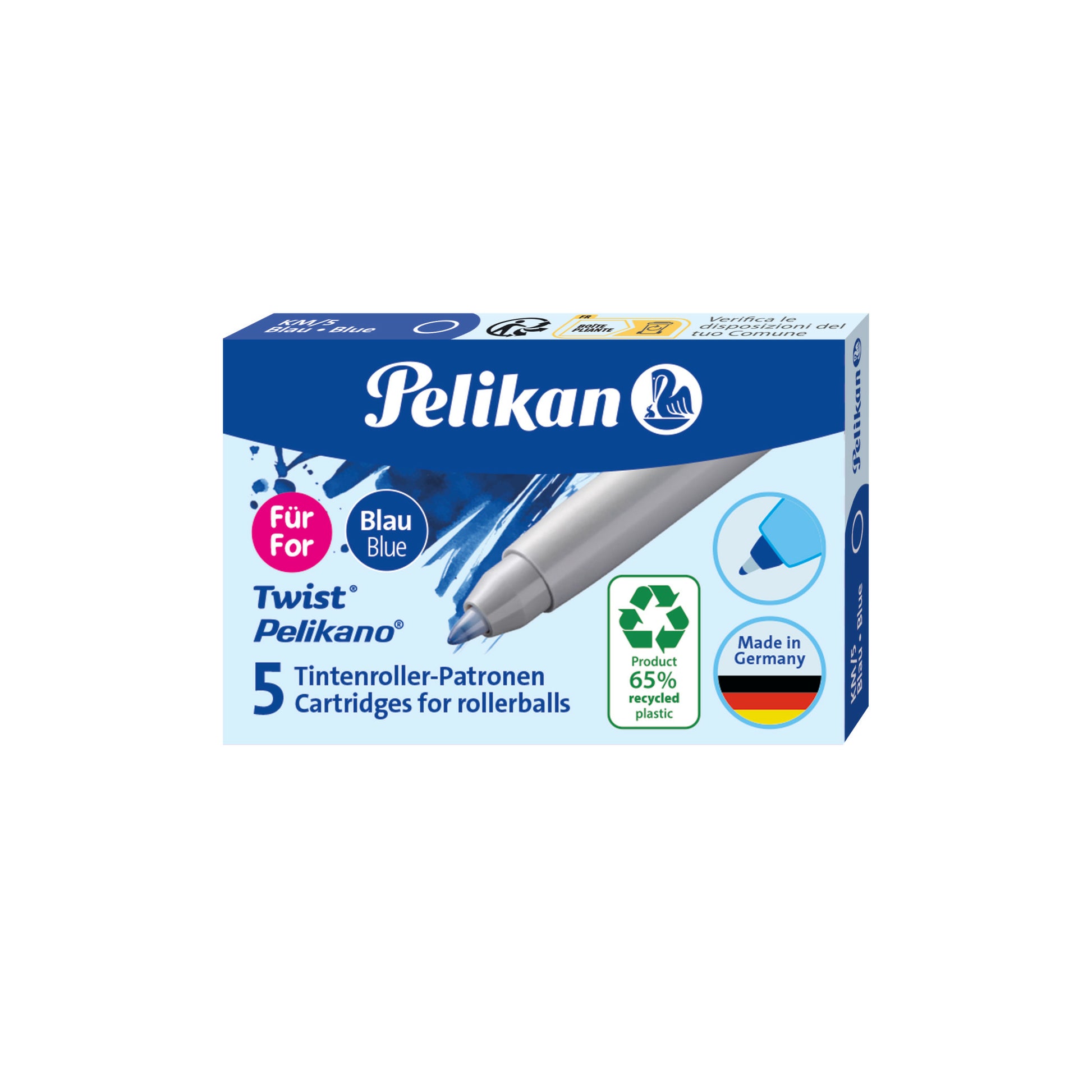 Pelikan Rollerpatronen Grand Prix für Pelikano, Twist – blau, 0,3 mm, geruchsarm, 5 Stk.