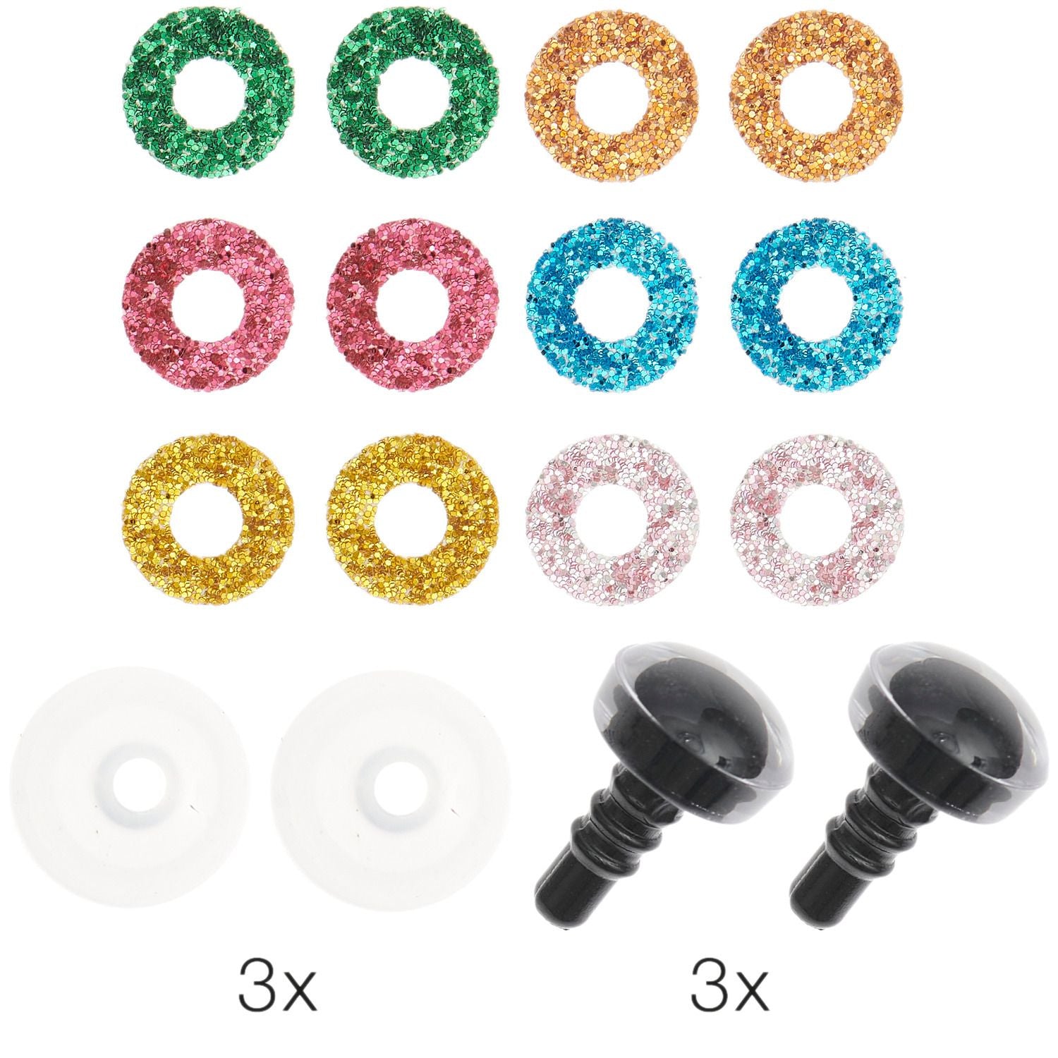 Rico Design Sicherheitsaugen, 12 mm, Karte 6 Stk, Gelb/Grün