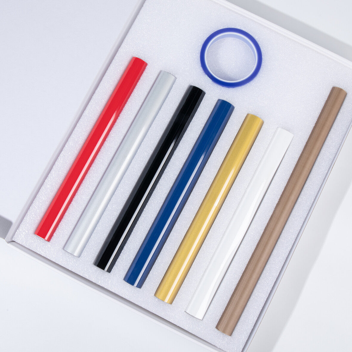 LOKLiK Aufbügelfolien-Set (Vinyl) – 9 Rollen 16,5 × 23,5 cm – Blau, Silber Metallic – für Schneideplotter