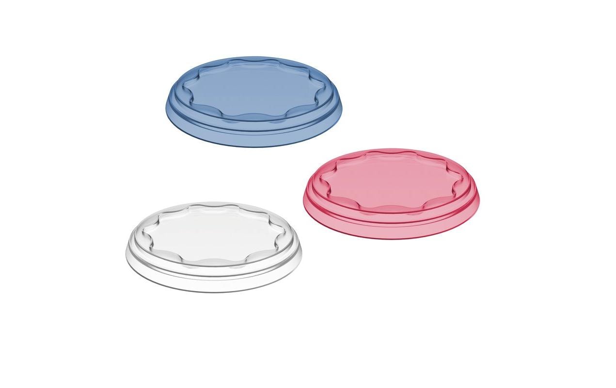 Koziol – Frischedeckel 3 Stk., Ø 10,2 × 1,5 cm, Kunststoff (biozirkulär), Koralle/Dunkelblau/Hellgrau