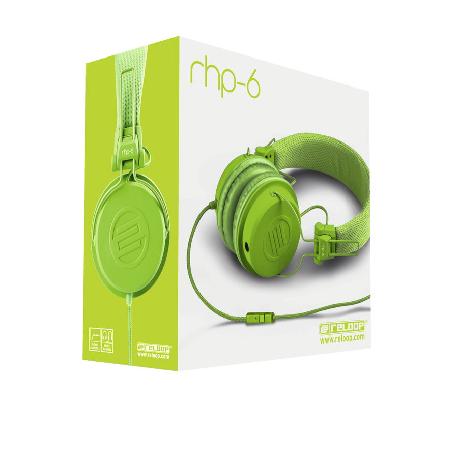 Reloop RHP-6 – On-Ear Headset – 3,5 mm Klinke, geschlossen, mit Mikrofon – grün