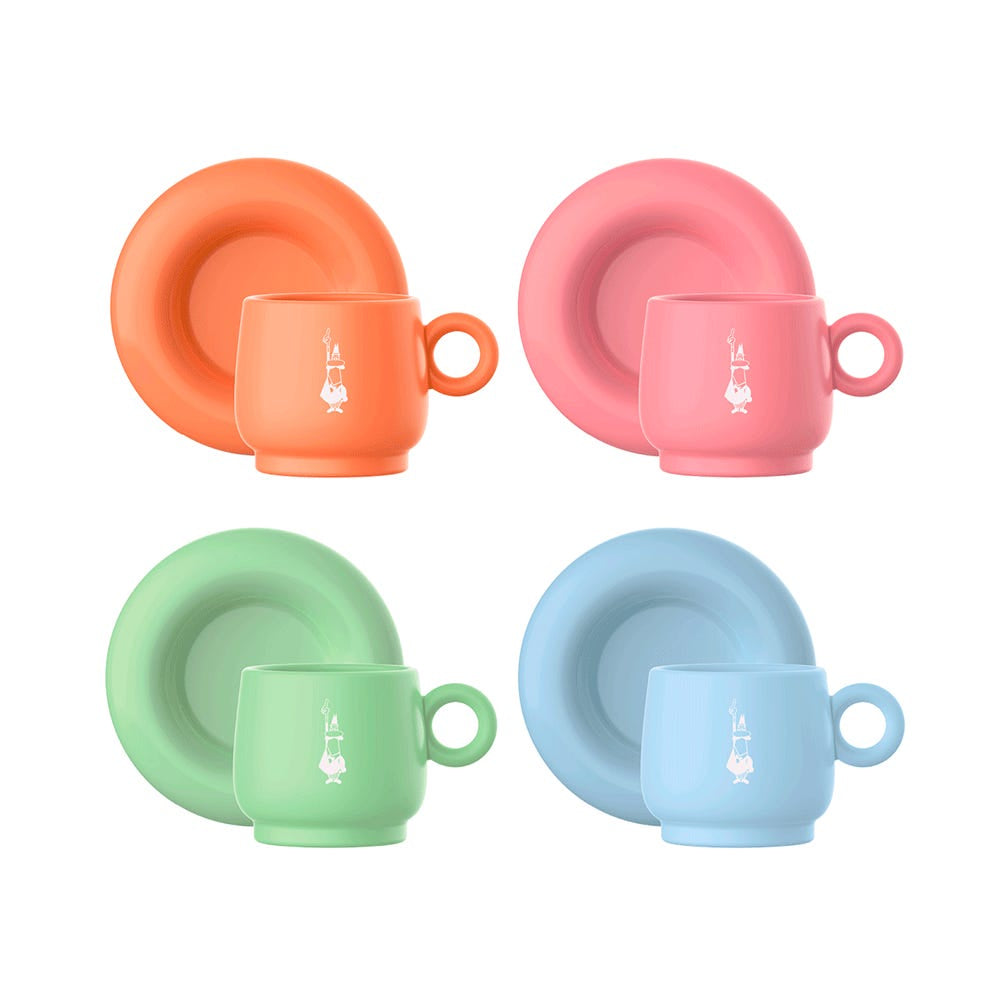 Bialetti Espressotassen – 4er Set, 60 ml, Porzellan, Mehrfarbig