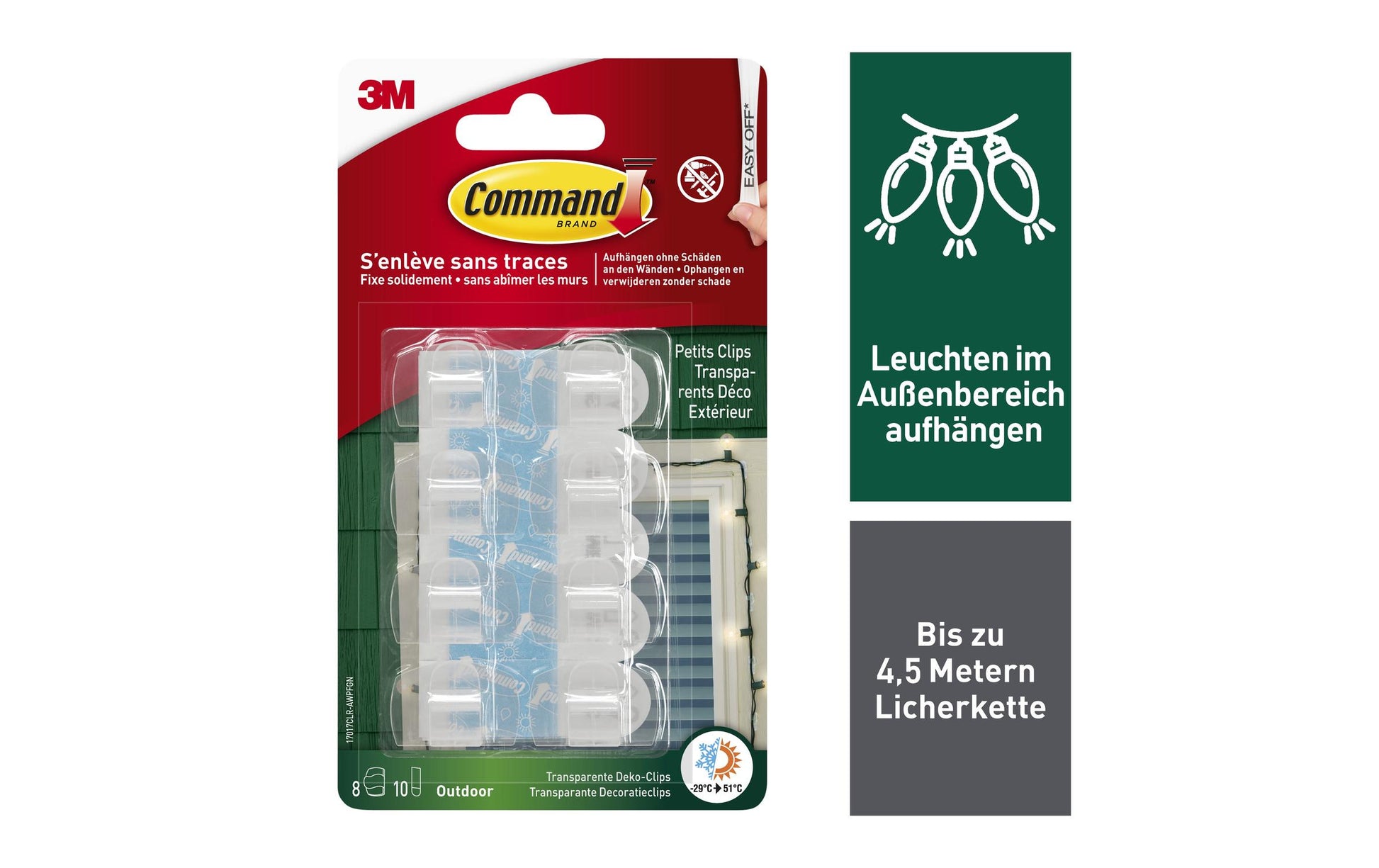 Command Deko-Clips – transparent, bis 0,5 kg, 8 Stk., für Aussen