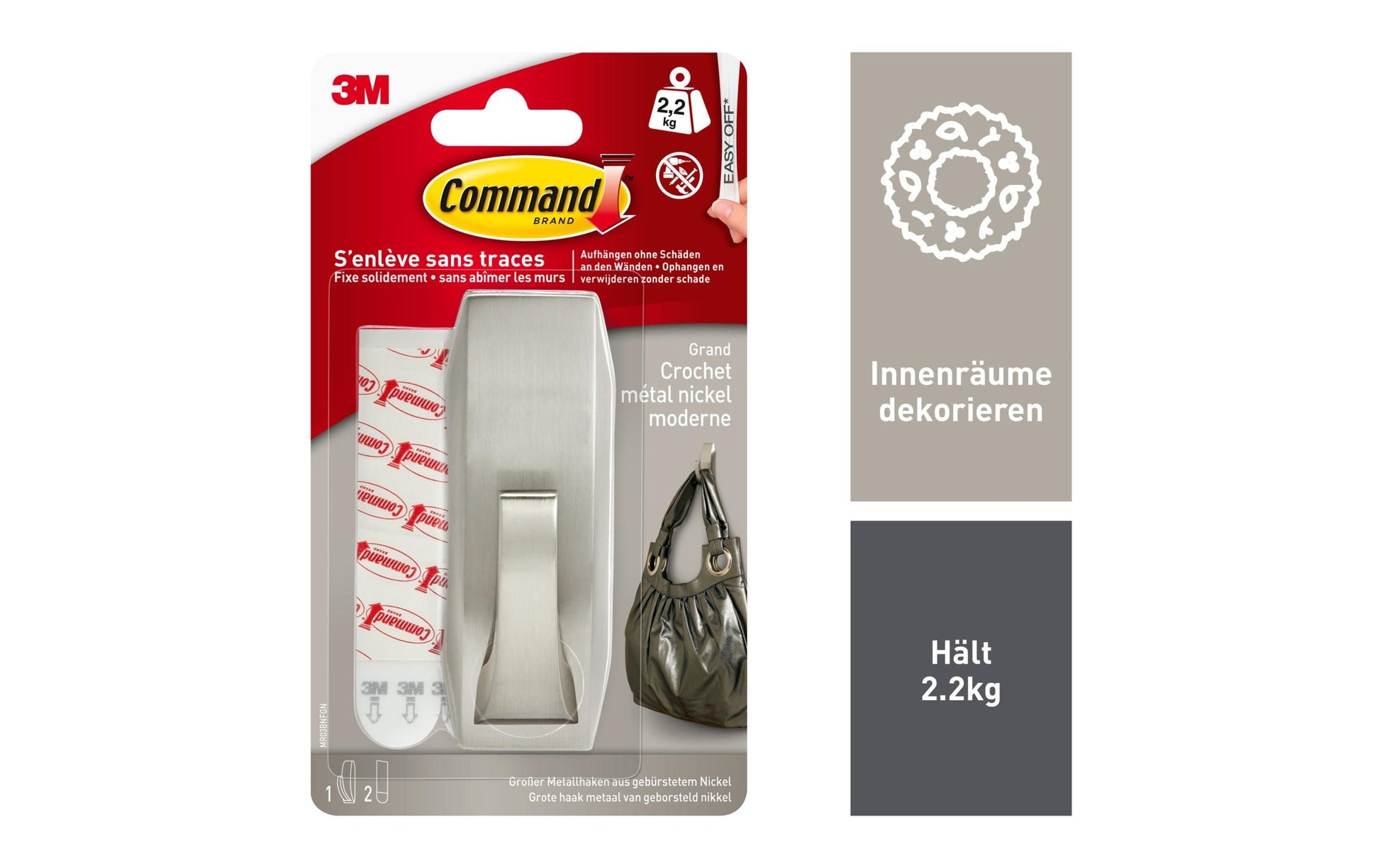 3M Command Haken – Metall – Silber – 2,2 kg – für Holz