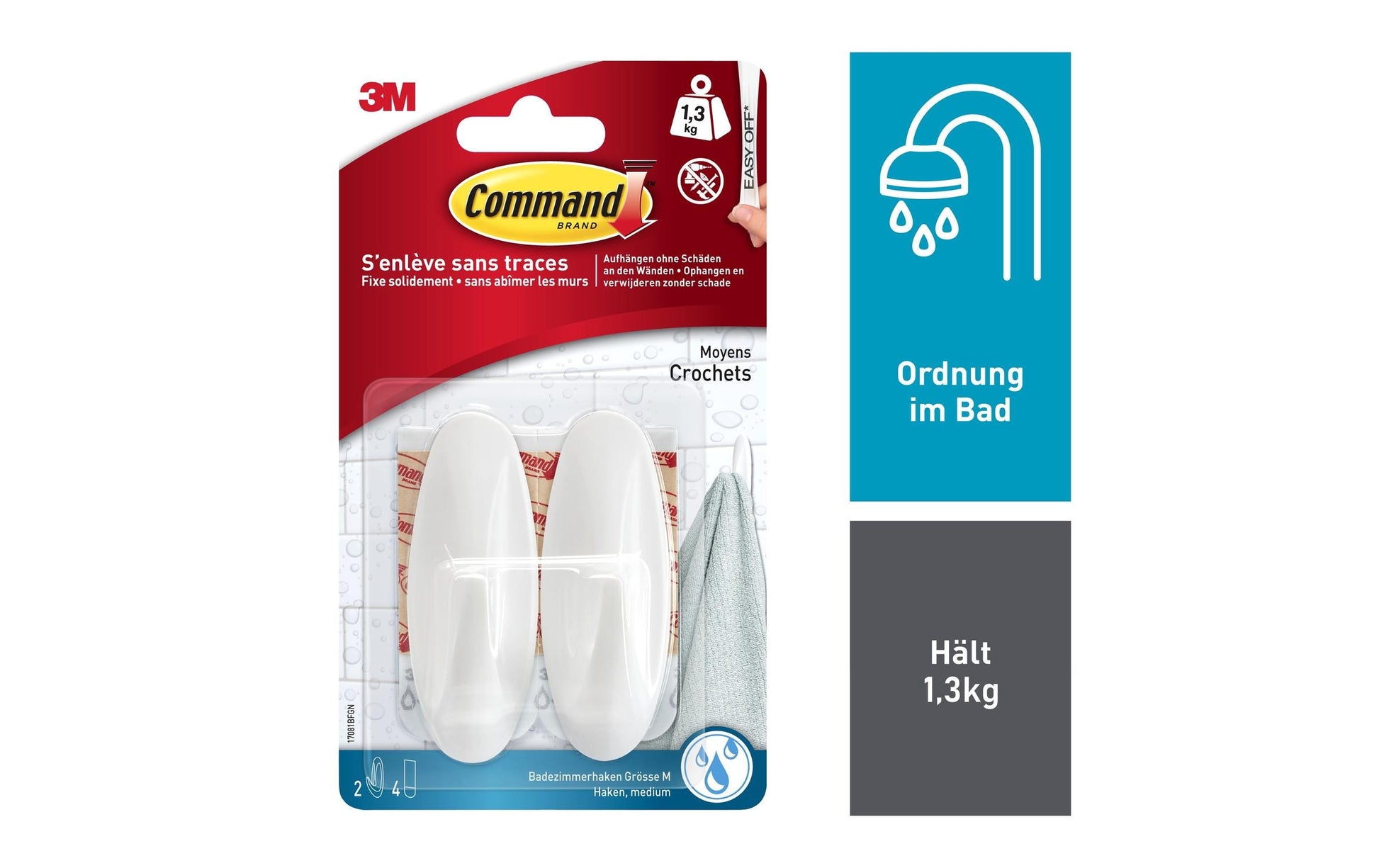 Command Haken – Kunststoff – Weiss (– 1,4 kg, selbstklebend) – 2 Stück
