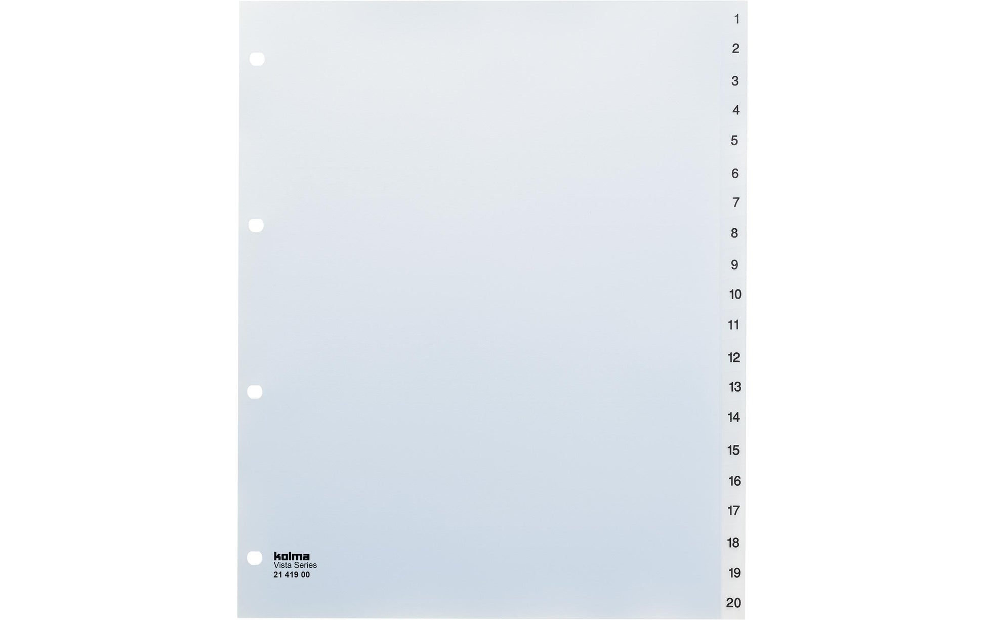 Kolma Vista XL Register – 20-teilig, PP, transparent, vorgedruckt, für Zeigebuchtaschen