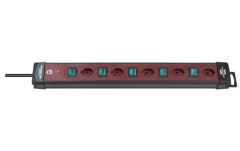 Brennenstuhl Steckdosenleiste – 5× T13, 3 m, mit Schalter, Schwarz/Bordeaux