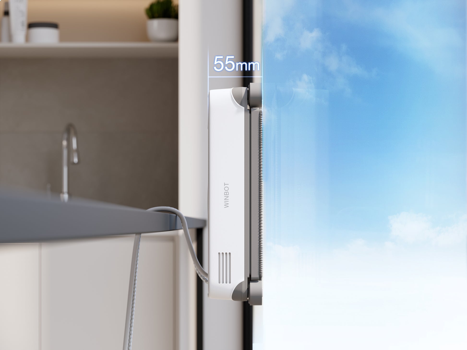 Ecovacs Fensterreiniger WINBOT MINI 2 – 0,23 l – weiss/grau – Akku – 21,5 × 21,5 × 5,5 cm