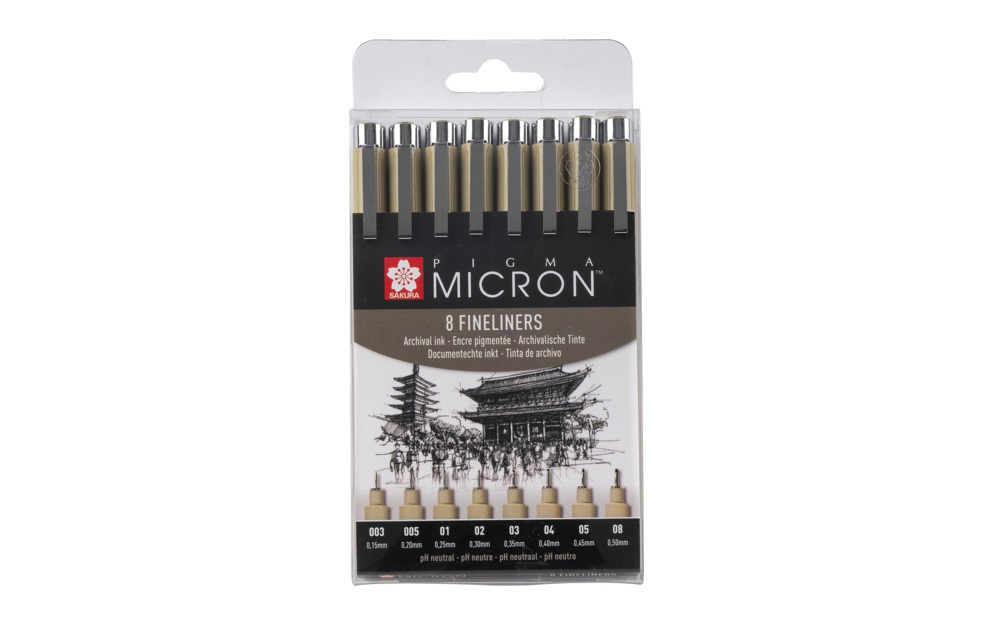 Sakura Pigma Micron Fineliner – 8er-Set – Schwarz – Wasserfest