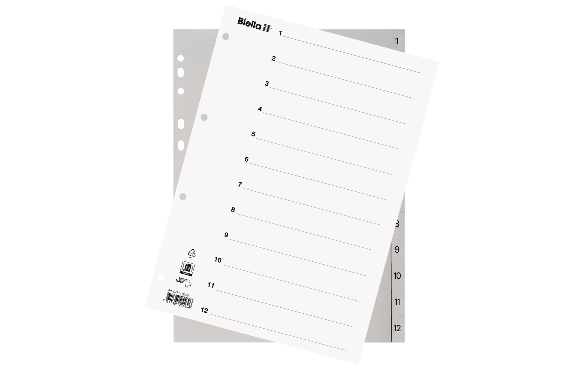 Biella Register A4 hoch – Monate Jan.–Dez., PP grau, mit Indexblatt