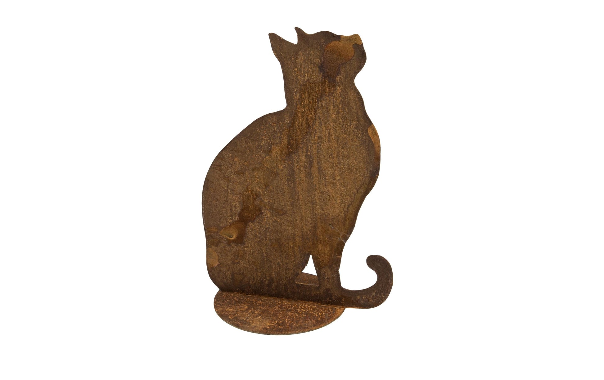 Ambiance Dekorationsfigur Katze sitzend auf Platte, Braun/Rostbraun, Metall, 35 cm, winterhart