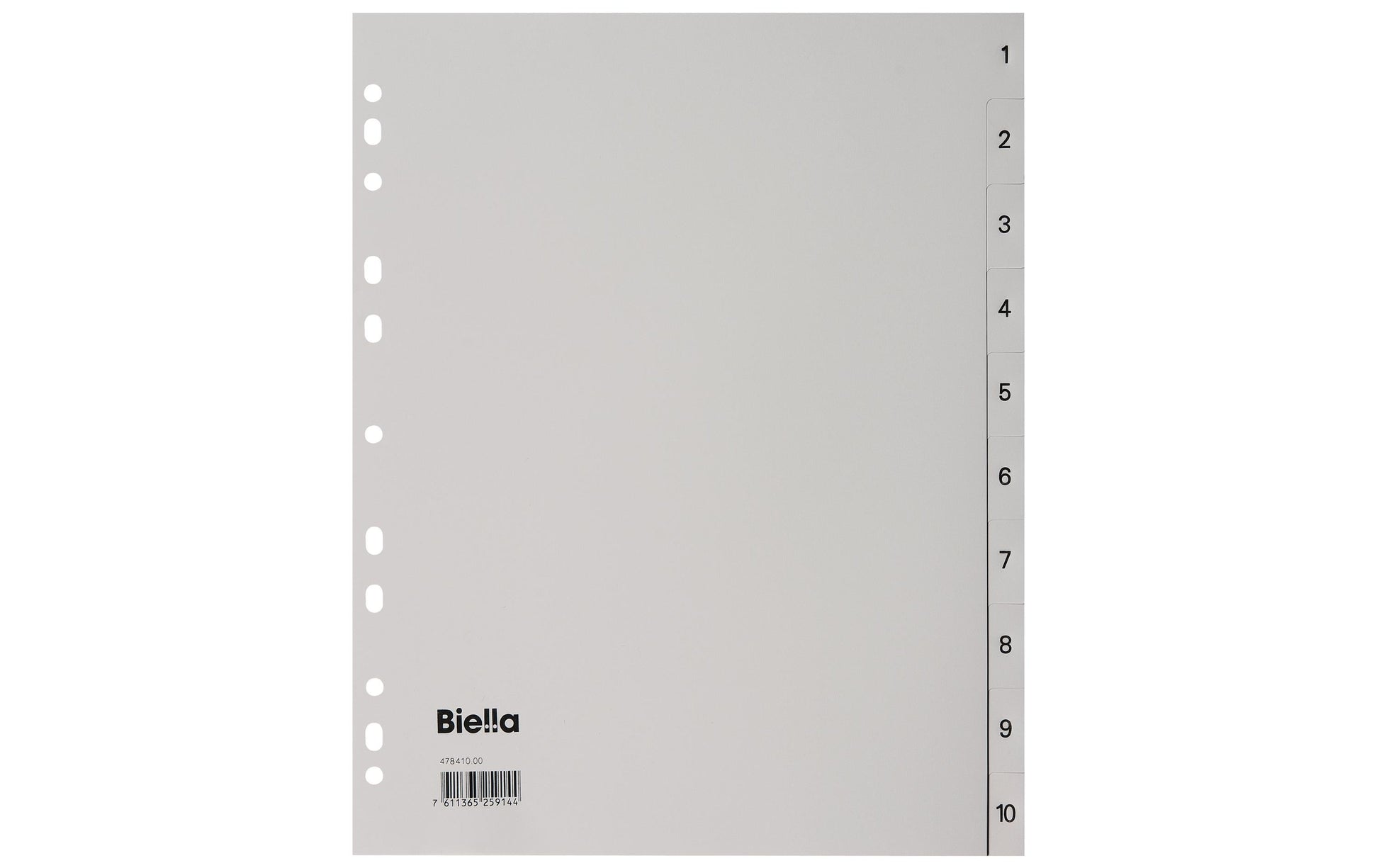 Biella Register – A4 überbreit, 10-teilig, PP, grau, vorgedruckt, mit Indexblatt, 11-fach Lochung