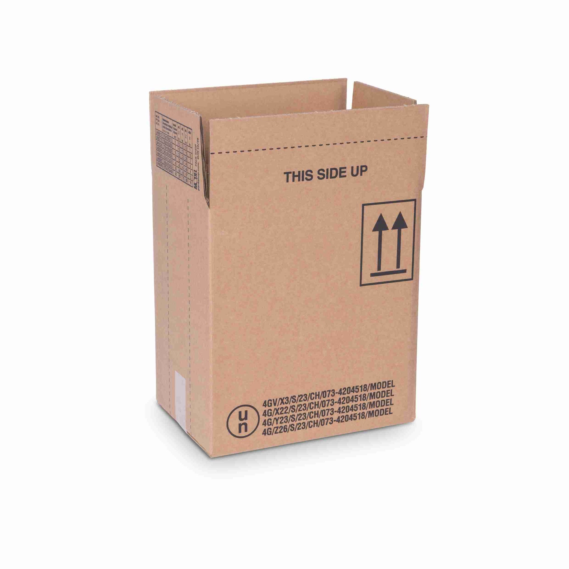 Model Gefahrgutbox UN16/26 – 275 × 195 × 300 mm, braun, Wellkarton, selbstklebend – 1 Palette (240 Stk.)