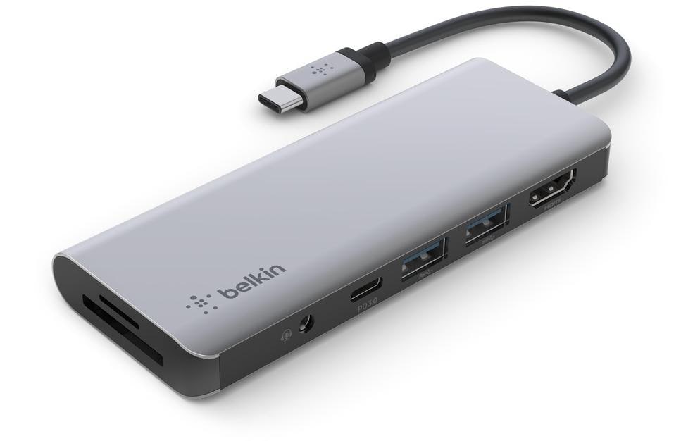 Belkin AVC009btSGY Multiport-Adapter – USB-C, 1× HDMI, 2× USB-A, 100 W PD, SD/microSD, 3,5 mm Audio